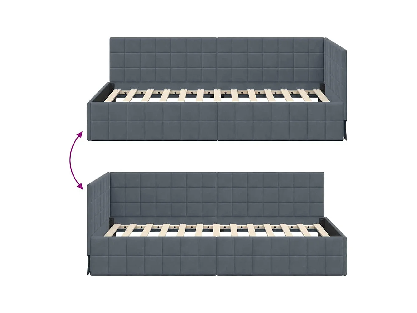 Donkergrijs hoekbedframe 100 x 200 cm fluweel