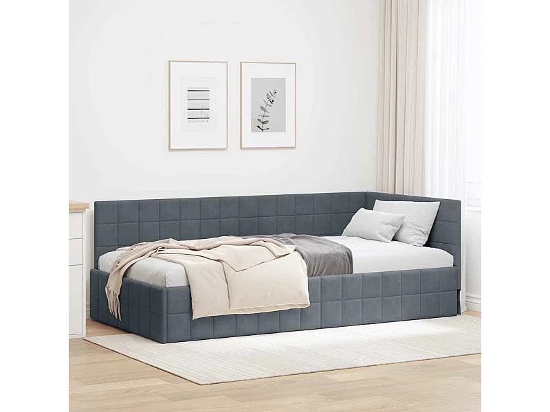 Estructura de cama esquinera gris oscuro de terciopelo de 100 x 200 cm