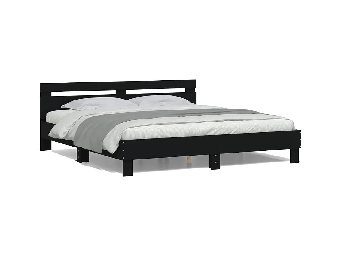 Estructura de cama con LED sin colchón negra 200x200 cm