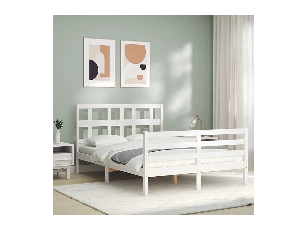 Cadre de lit sans matelas blanc 140x190 cm bois massif