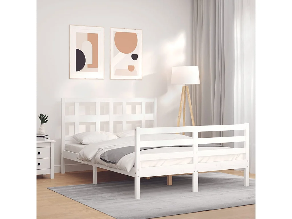 Cadre de lit sans matelas blanc 140x190 cm bois massif