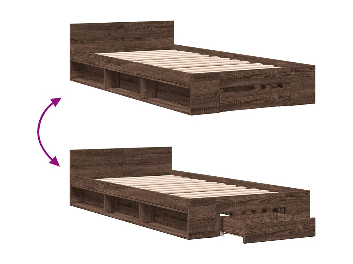 Bedframe met lade zonder matras bruin eiken 90x200 cm