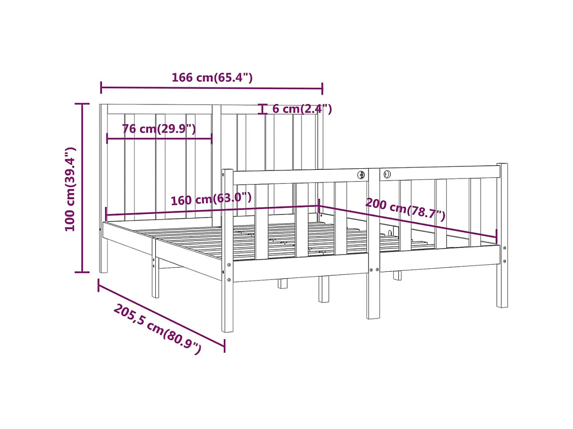 Struttura letto senza materasso 160x200 cm in legno massello