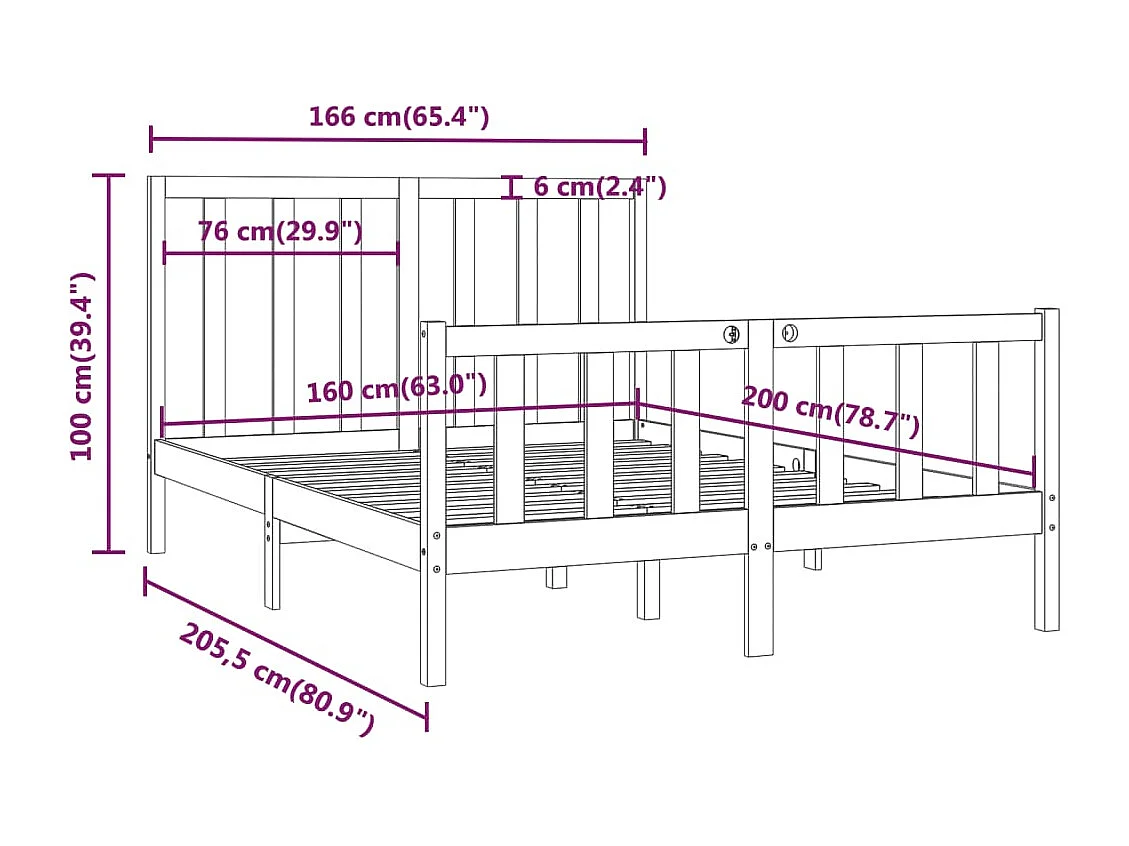 Struttura letto senza materasso 160x200 cm in legno massello