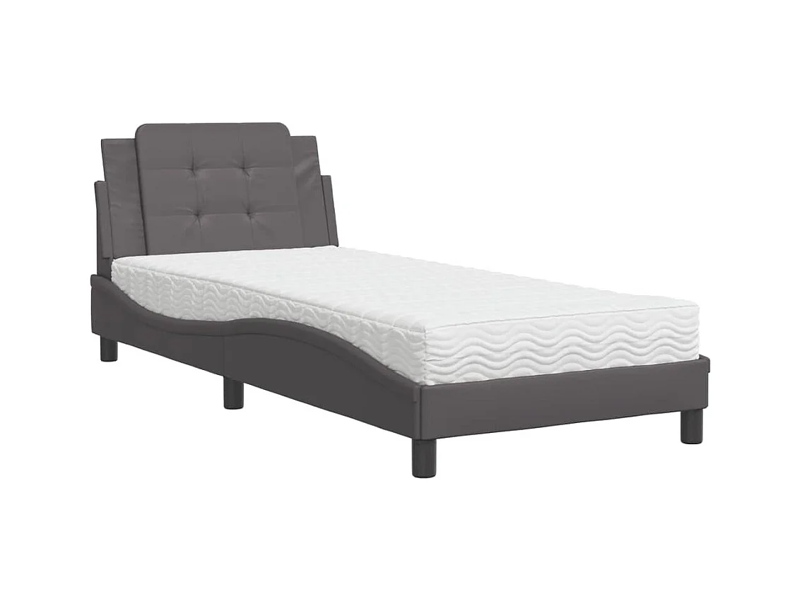 Lit avec matelas gris 90x200 cm similicuir