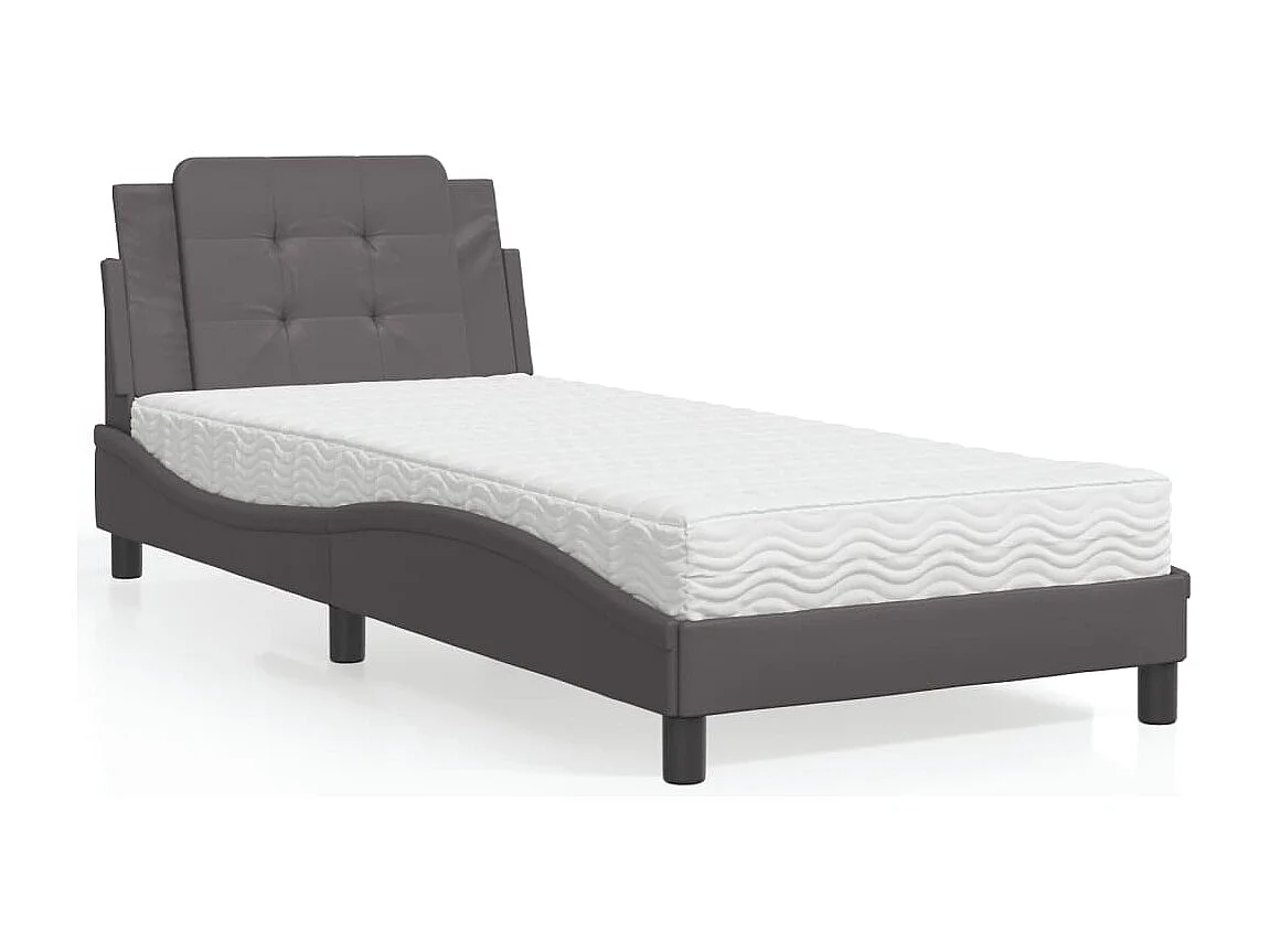 Lit avec matelas gris 90x200 cm similicuir