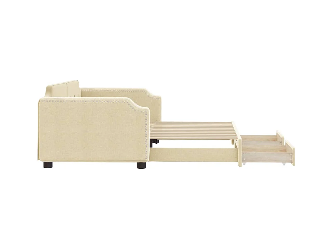 Dagbed met onderschuifbed en lades crème 100x200 cm stof
