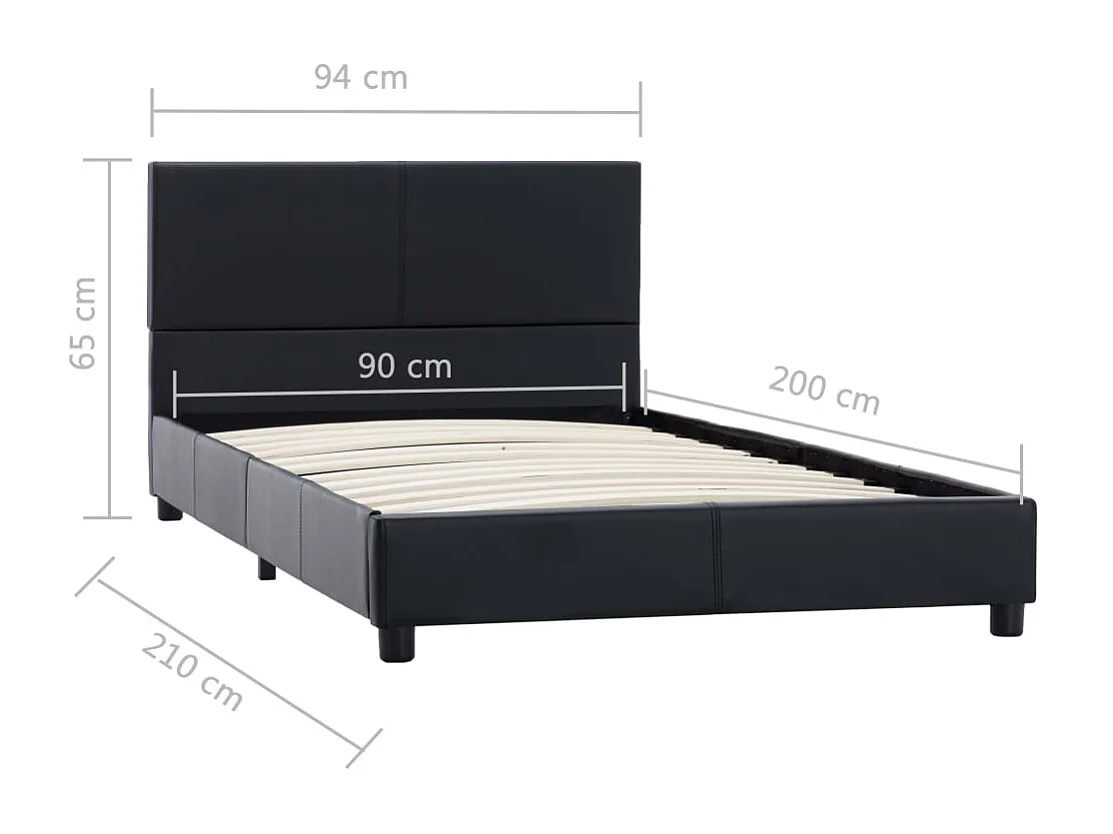 Struttura letto senza materasso in similpelle nera 90x200 cm