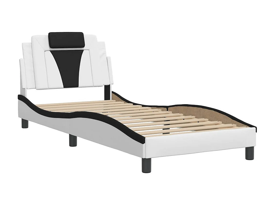 Estructura de cama sin colchón blanca y negra 90x190 cm símil piel