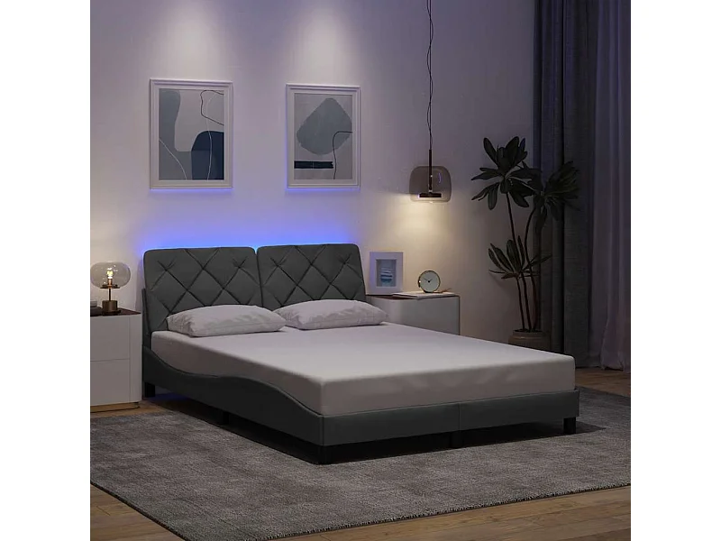 Struttura letto con LED senza materasso grigio chiaro tessuto 140x190 cm