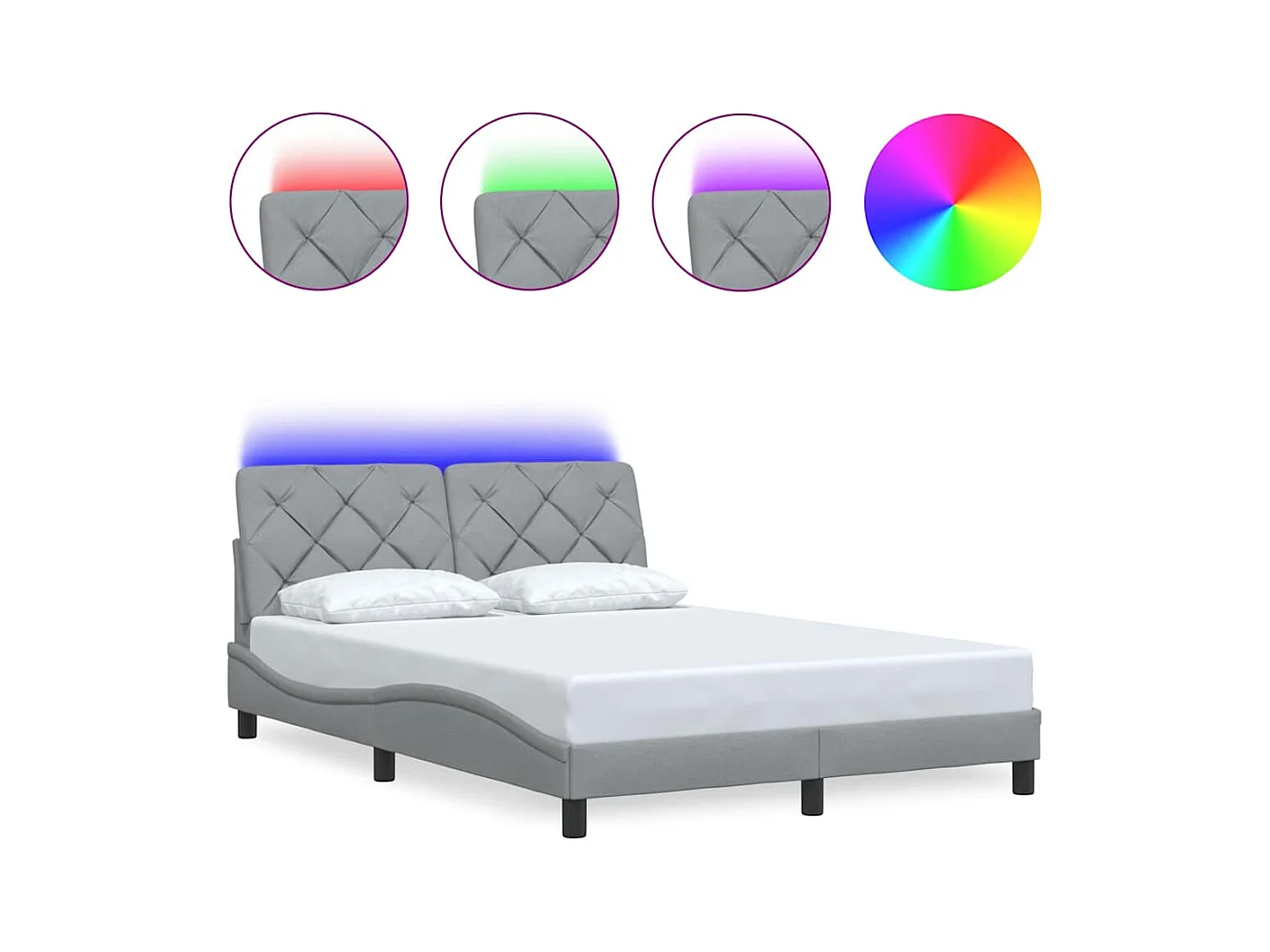 Struttura letto con LED senza materasso grigio chiaro tessuto 140x190 cm