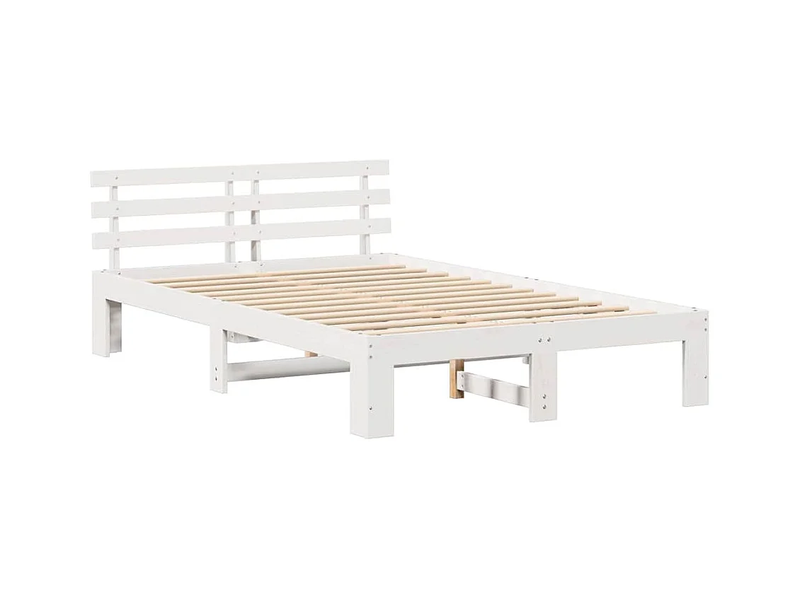Wit bedframe 140 x 190 cm Massief grenenhout