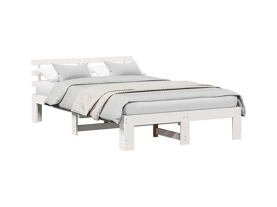 Wit bedframe 140 x 190 cm Massief grenenhout