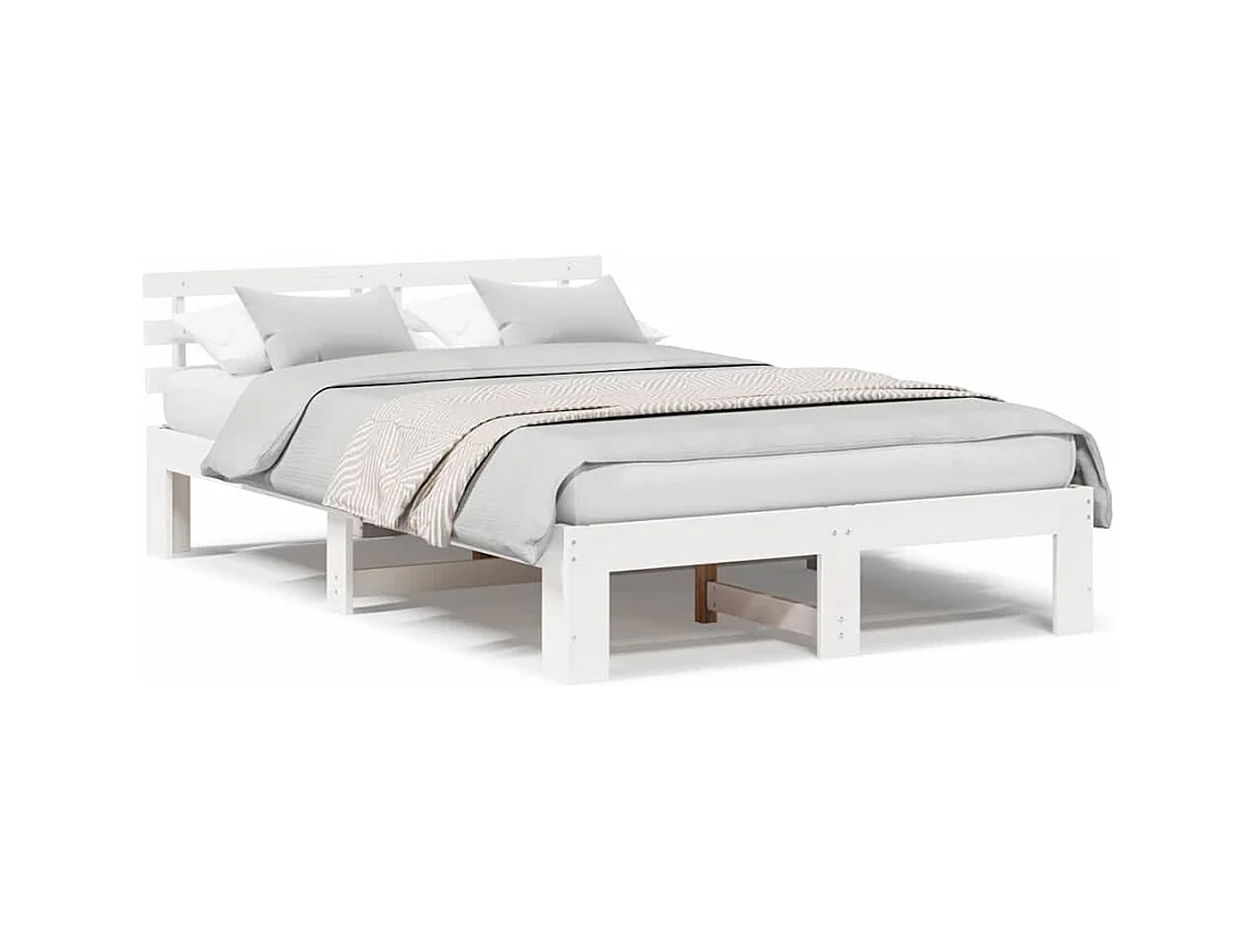 Wit bedframe 140 x 190 cm Massief grenenhout