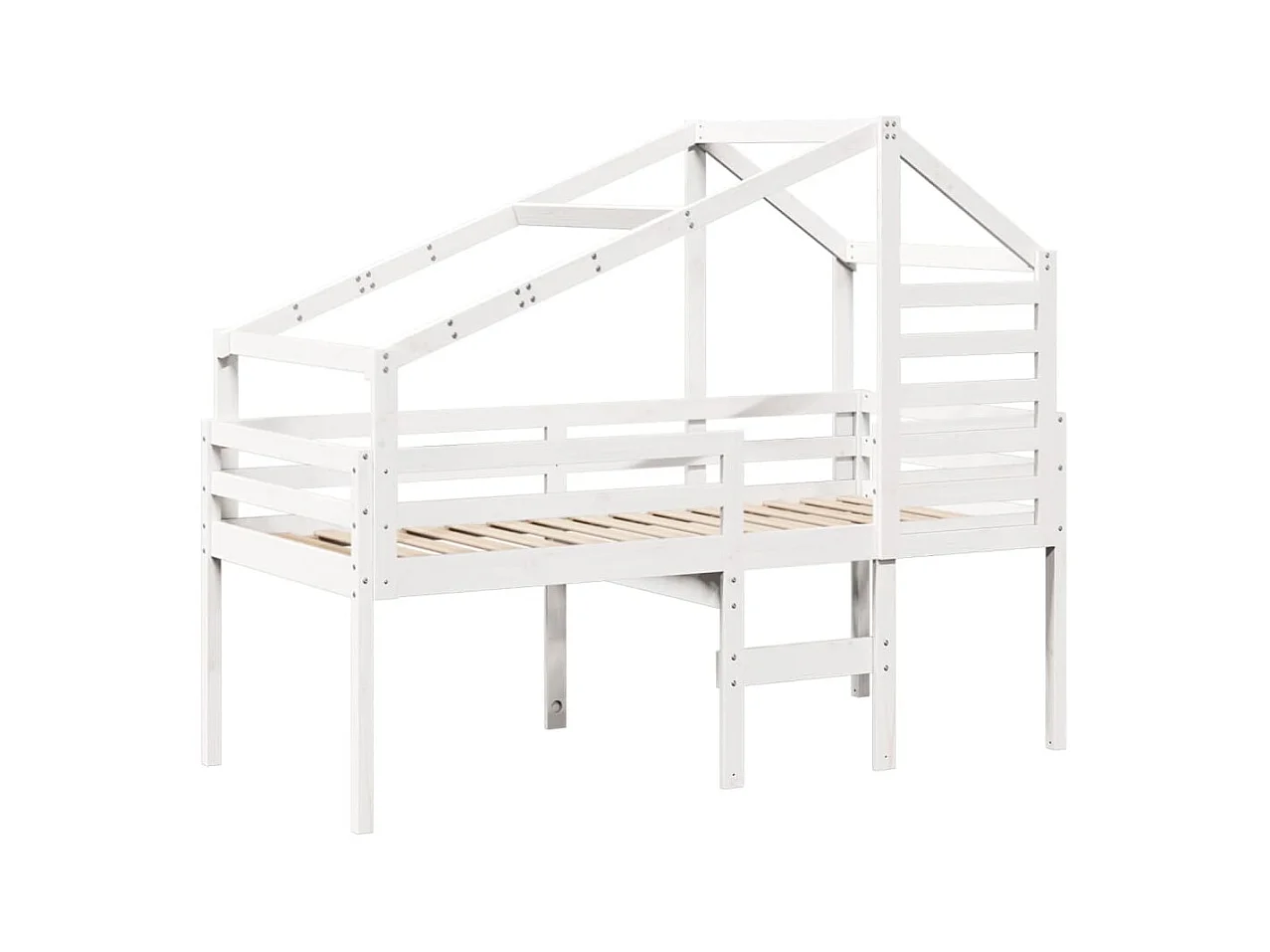 Letto alto senza materasso bianco 90x190 cm in legno massello di pino