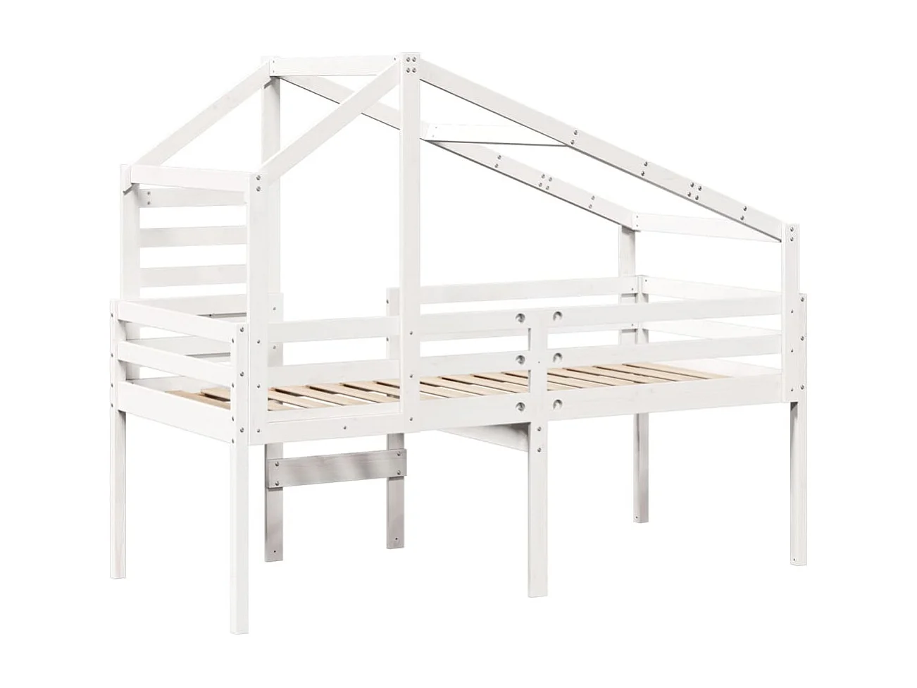 Letto alto senza materasso bianco 90x190 cm in legno massello di pino