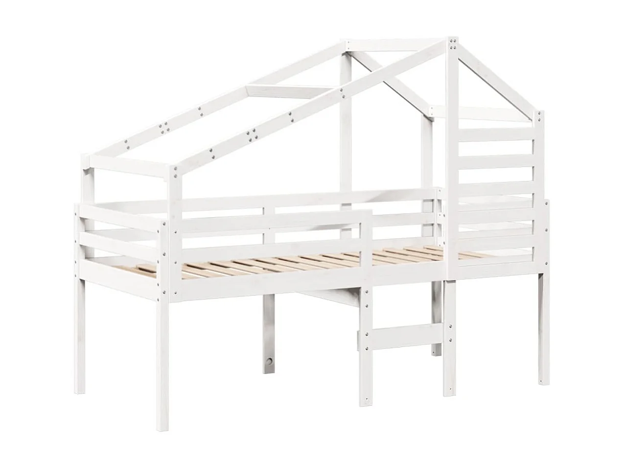 Lit haut sans matelas blanc 90x190 cm bois de pin massif