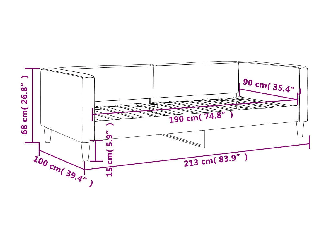 Daybed zonder matras zwart 90x190 cm stof