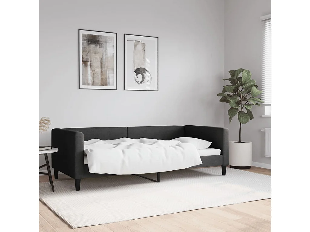Divano letto senza materasso in tessuto nero 90x190 cm