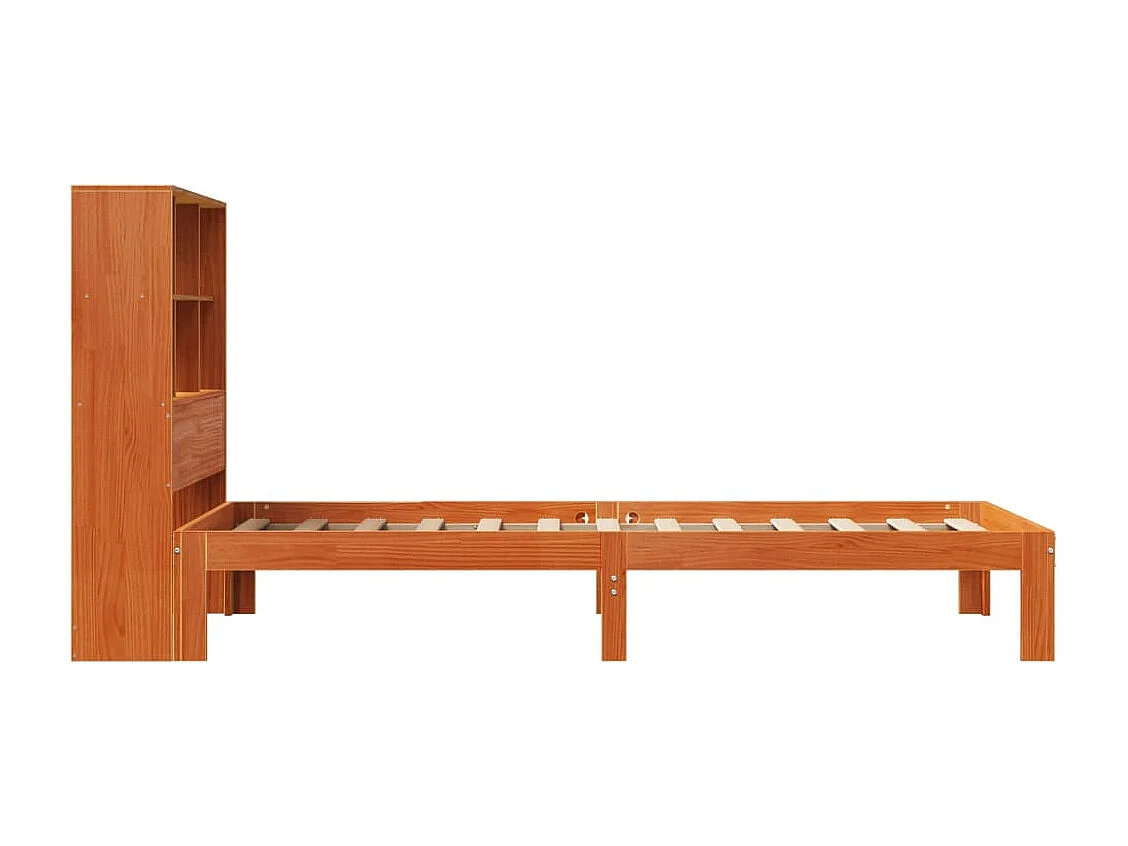 Letto libreria senza materasso, cera marrone, 100x200 cm, pino massiccio