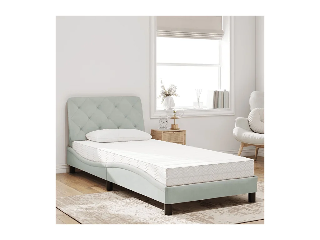 Lit avec matelas gris clair 80x200 cm velours