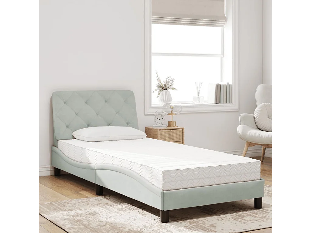 Lit avec matelas gris clair 80x200 cm velours