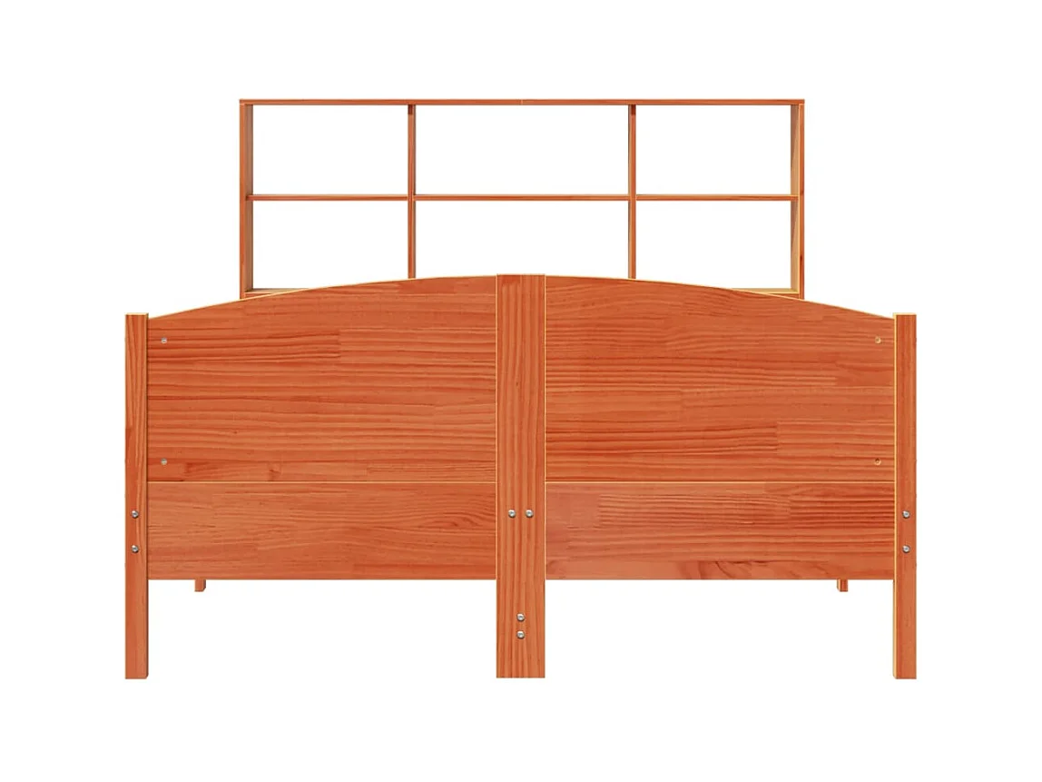 Cama librería sin colchón, color marrón cera, 140x200 cm, pino macizo