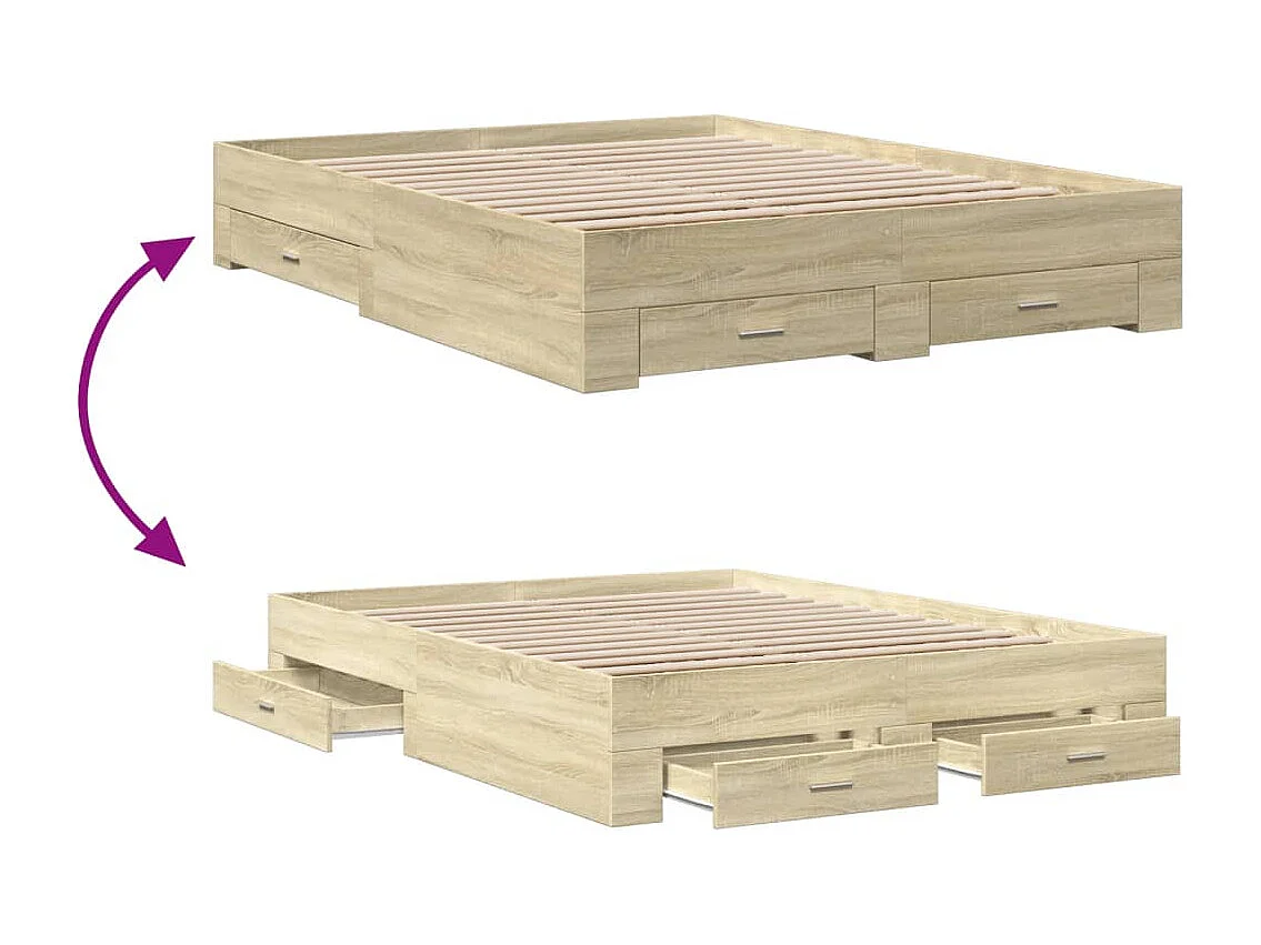 Struttura letto con cassetti senza materasso rovere sonoma 150x200 cm