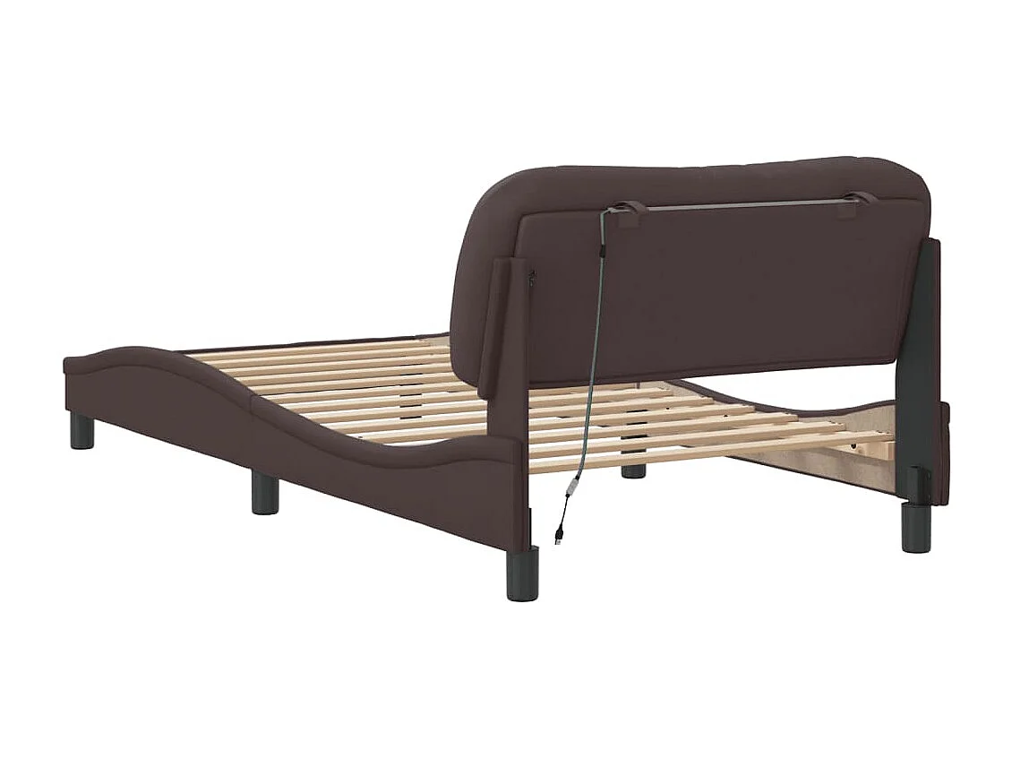 Cadre de lit avec LED sans matelas marron foncé 100x200cm tissu
