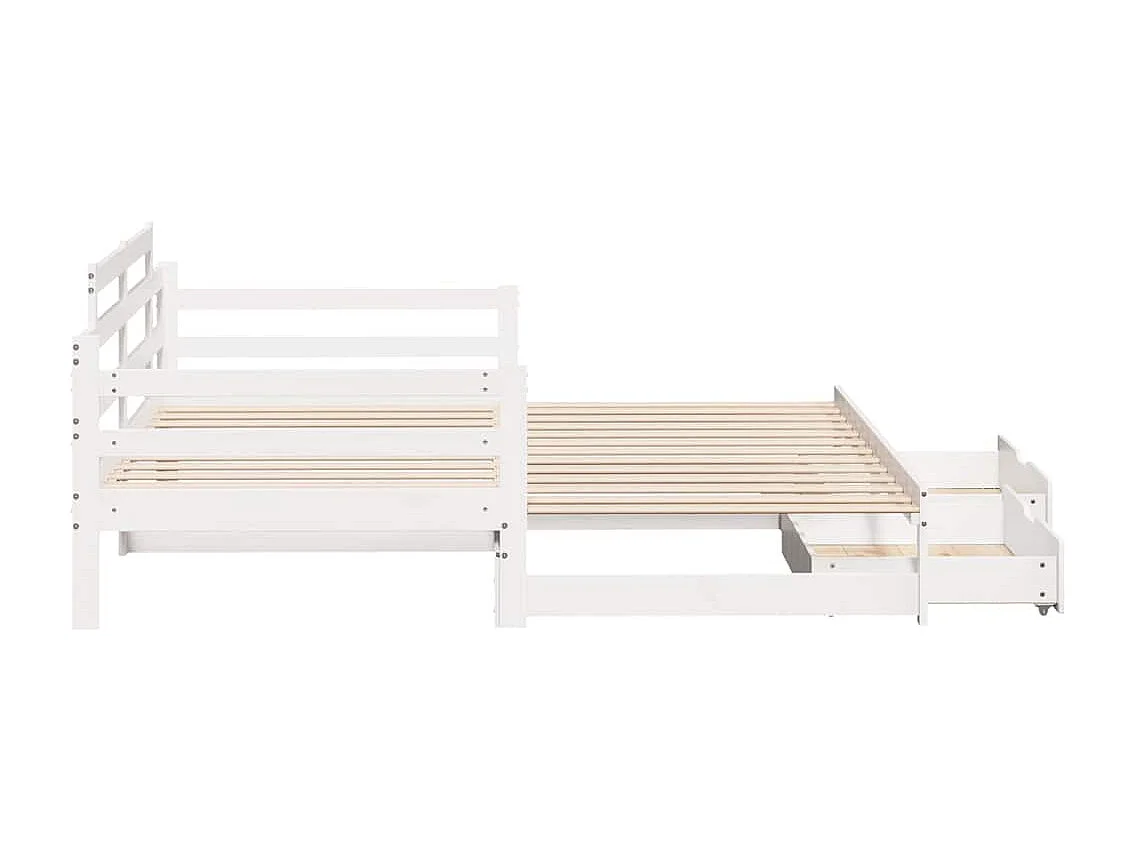 Tagesbett mit Ausziehbett und Schubladen ohne Matratze weiß 90x200cm