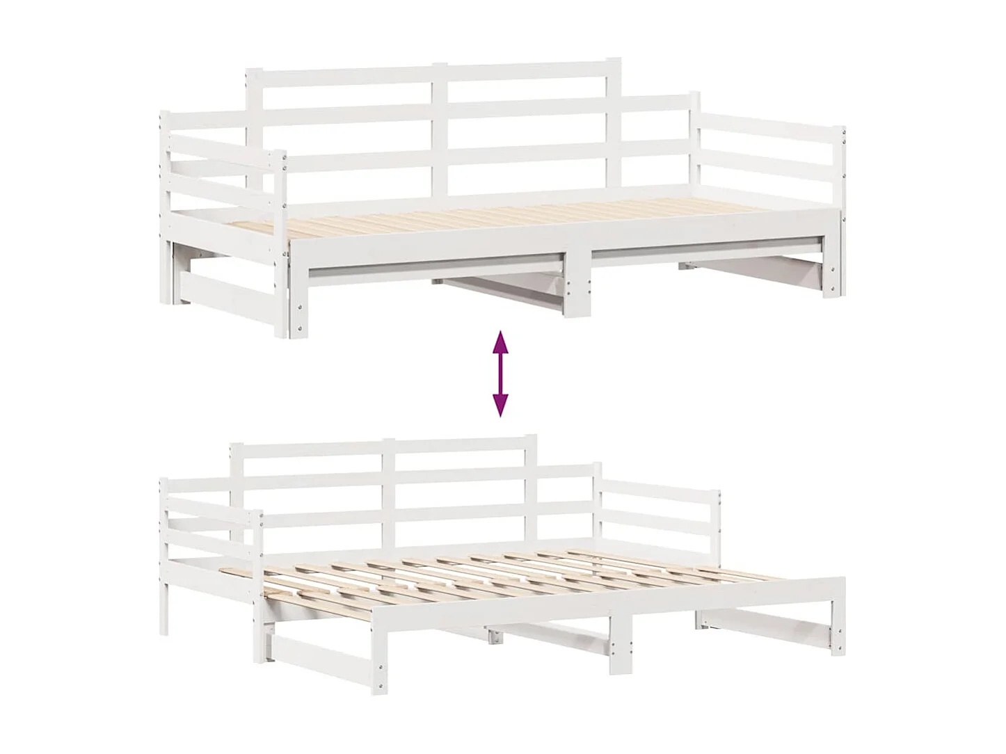 Tagesbett mit Ausziehbett und Schubladen ohne Matratze weiß 90x200cm