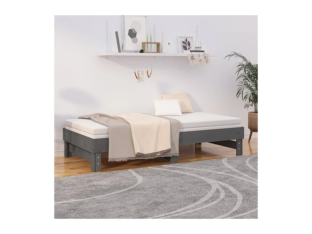 Schuifbed zonder matras grijs 2x(90x190) cm