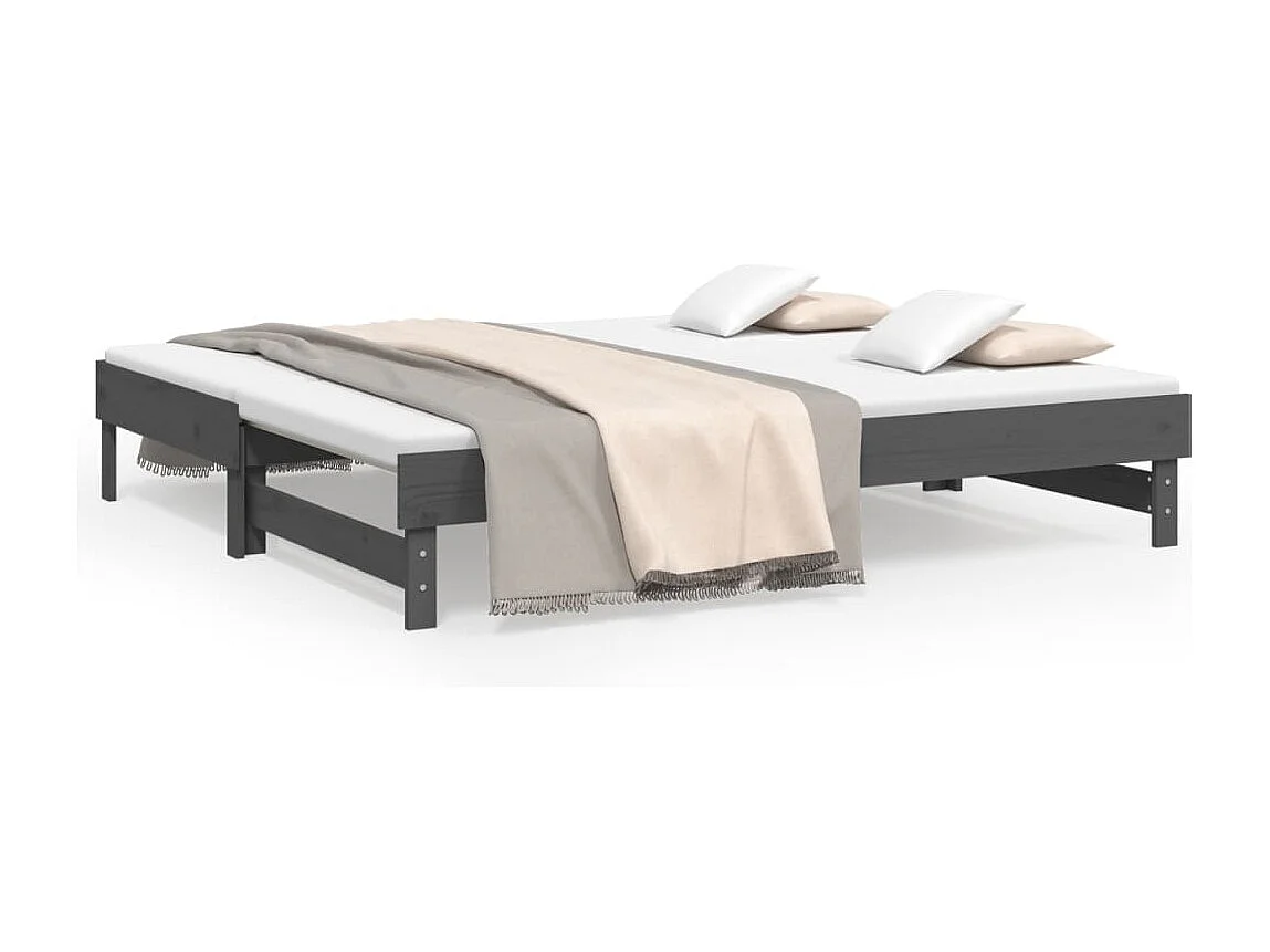 Lit coulissant sans matelas gris 2x(90x190) cm