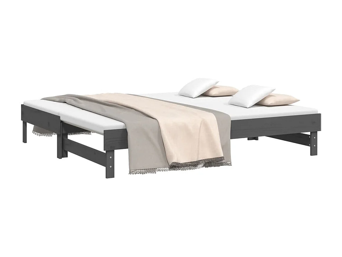 Lit coulissant sans matelas gris 2x(90x190) cm