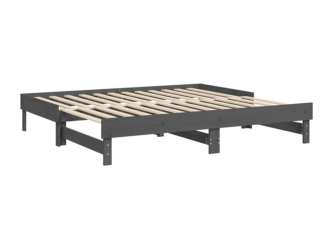 Lit coulissant sans matelas gris 2x(90x190) cm