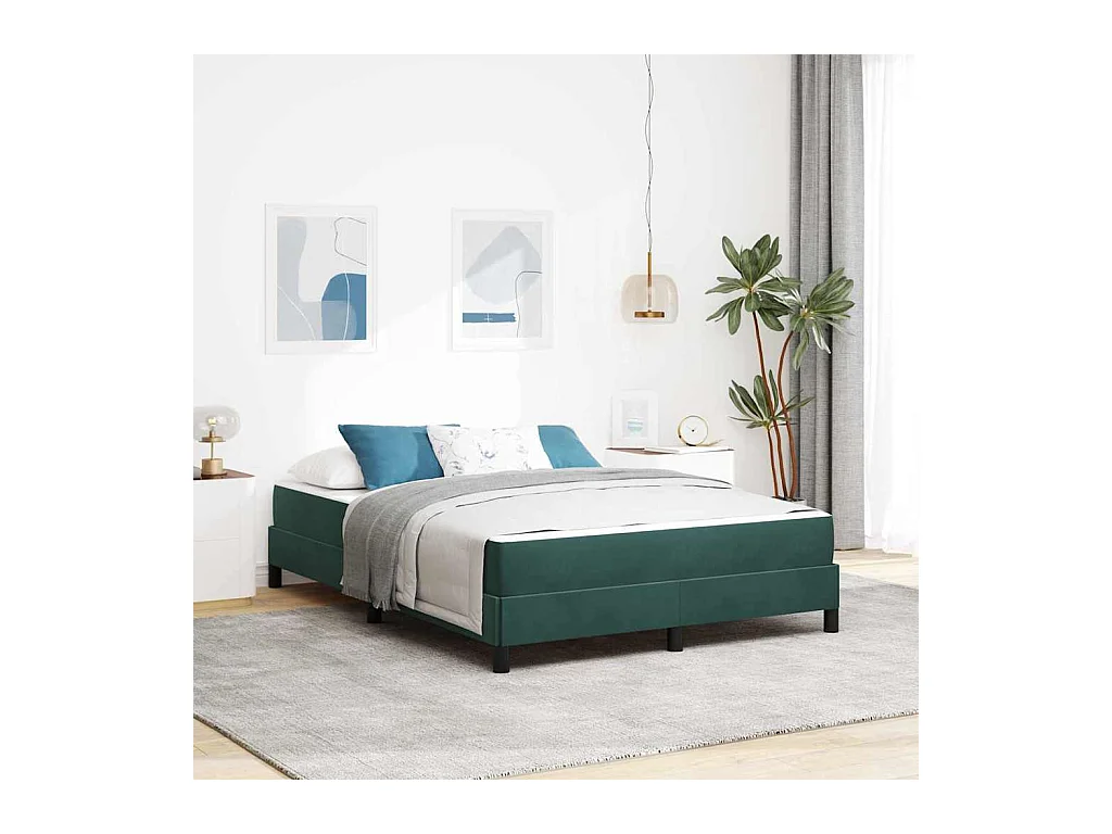 Letto a molle con materasso Verde scuro 140 x 200 cm Velluto