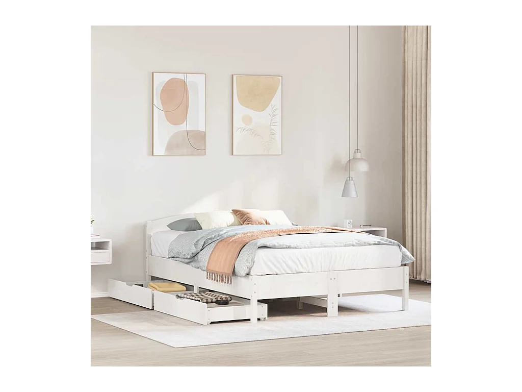 Bedframe zonder matras wit 135x190 cm massief grenenhout