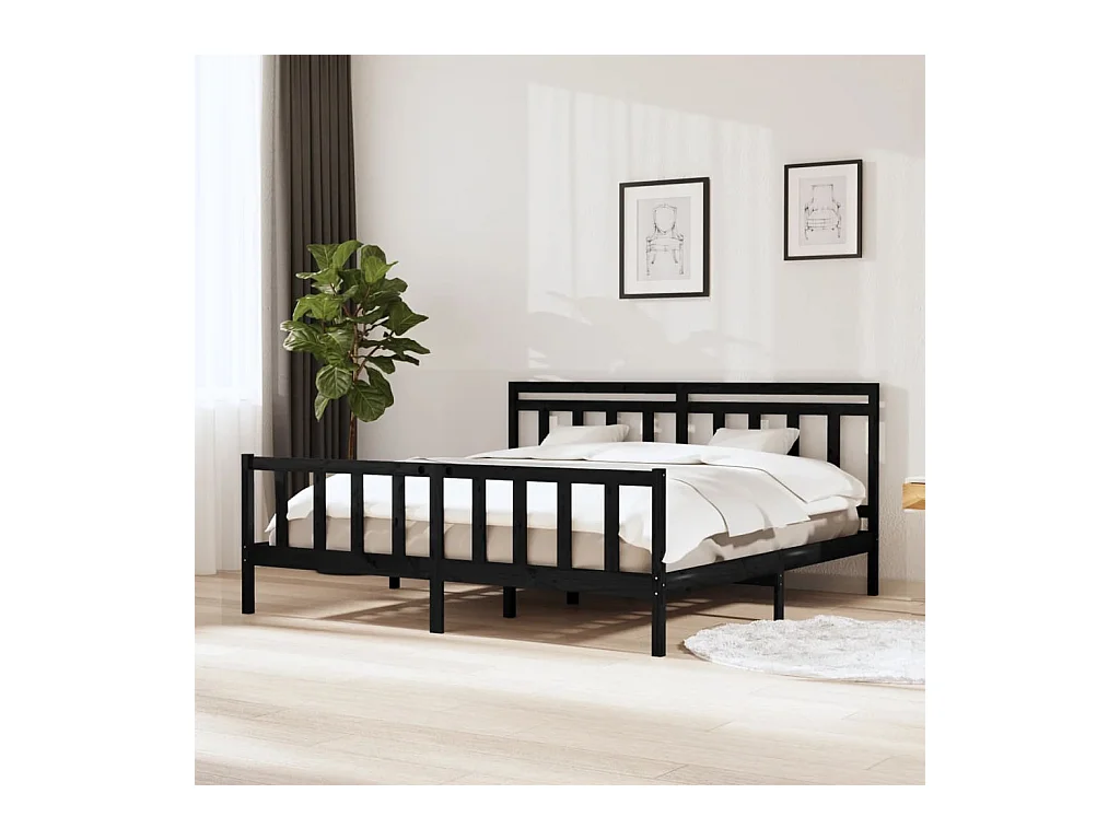 Bedframe zonder matras zwart massief hout 200x200 cm