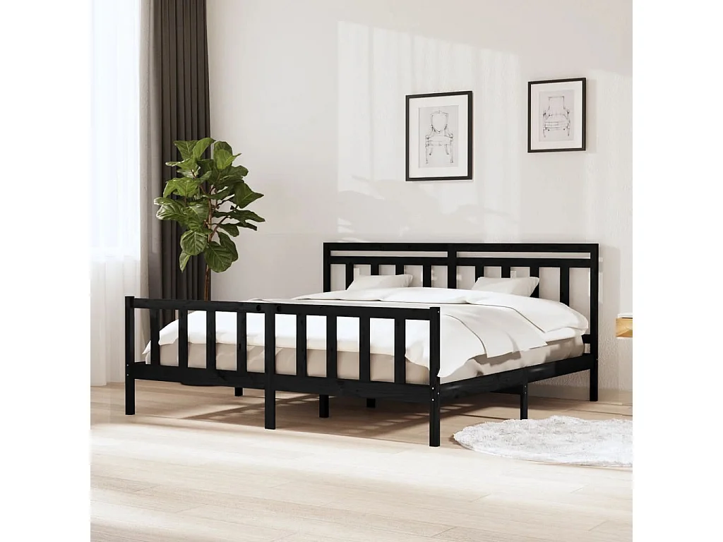 Struttura letto senza materasso in legno massello nero 200x200 cm