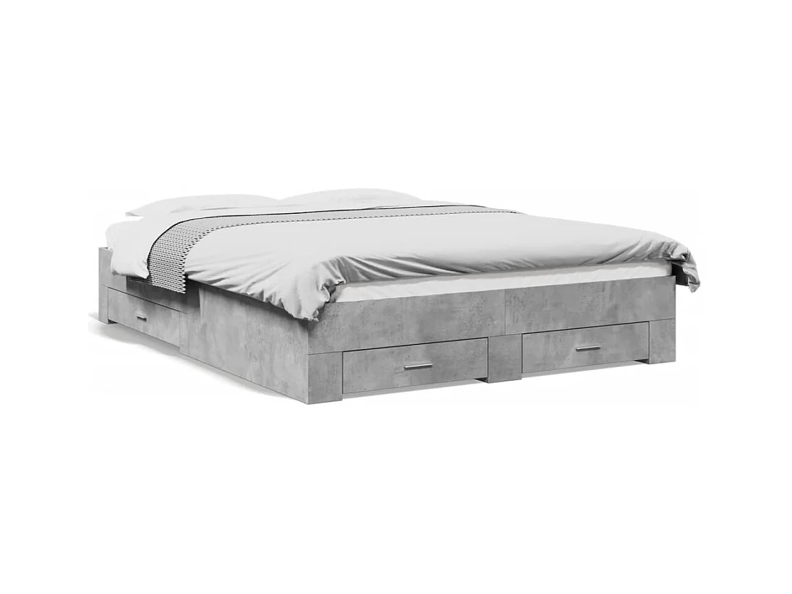 Bedframe met lades zonder matras betongrijs 160x200 cm