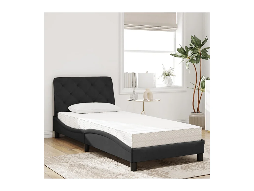Letto con materasso in velluto nero 90x190 cm