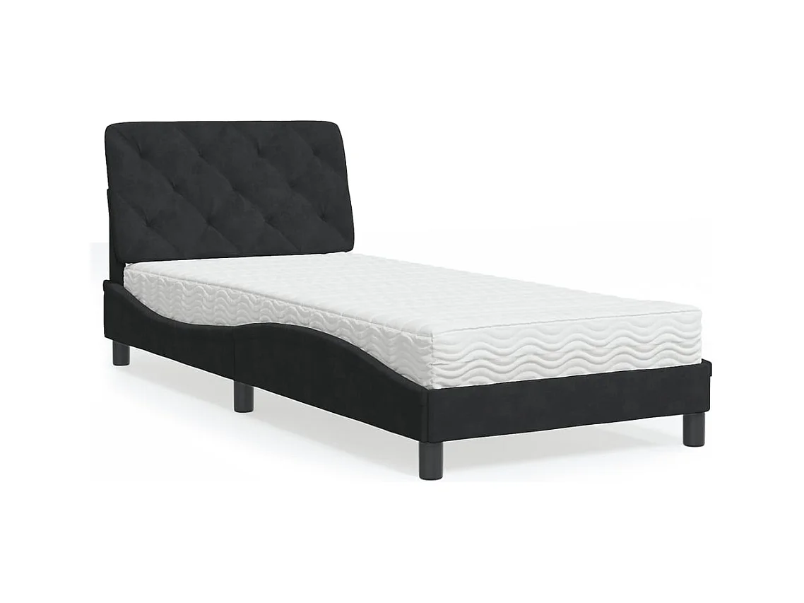 Lit avec matelas noir 90x190 cm velours