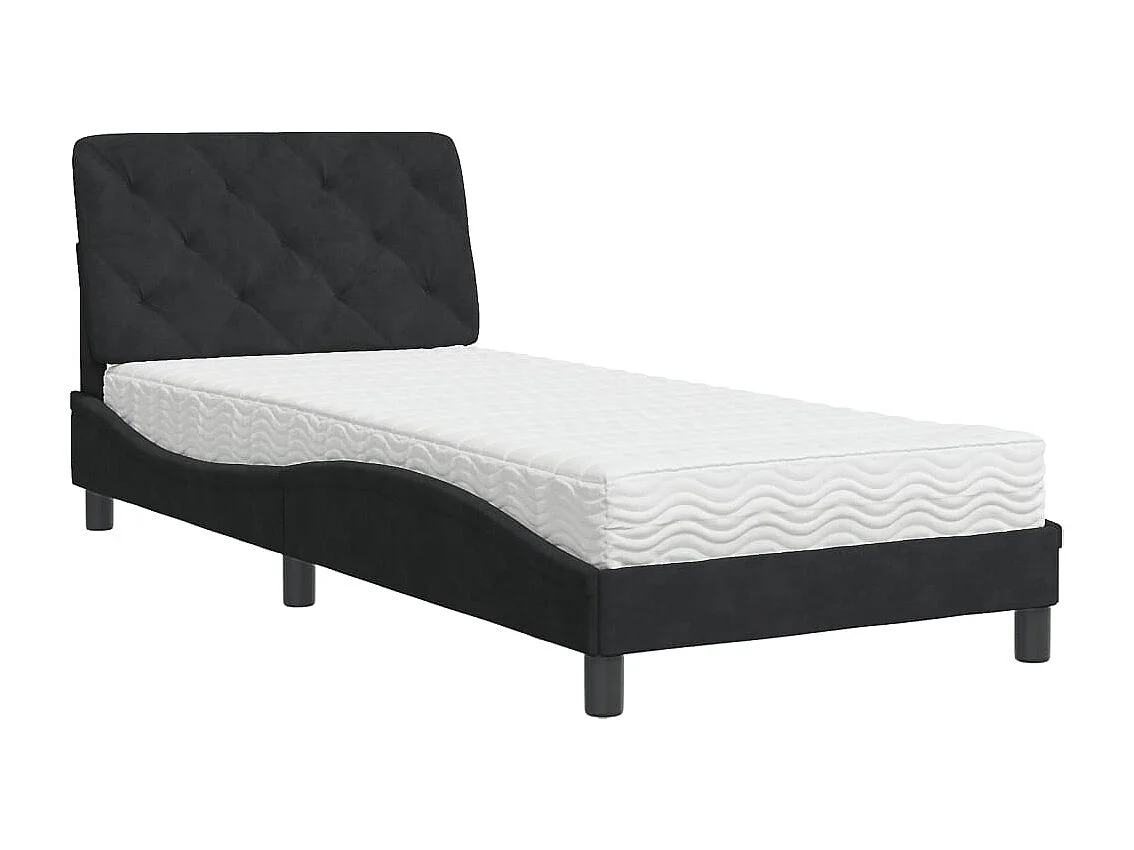 Cama con colchón de terciopelo negro 90x190 cm