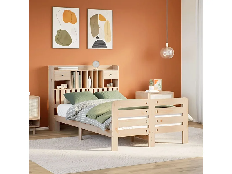 Lit bibliothèque sans matelas 135x190 cm bois de pin massif