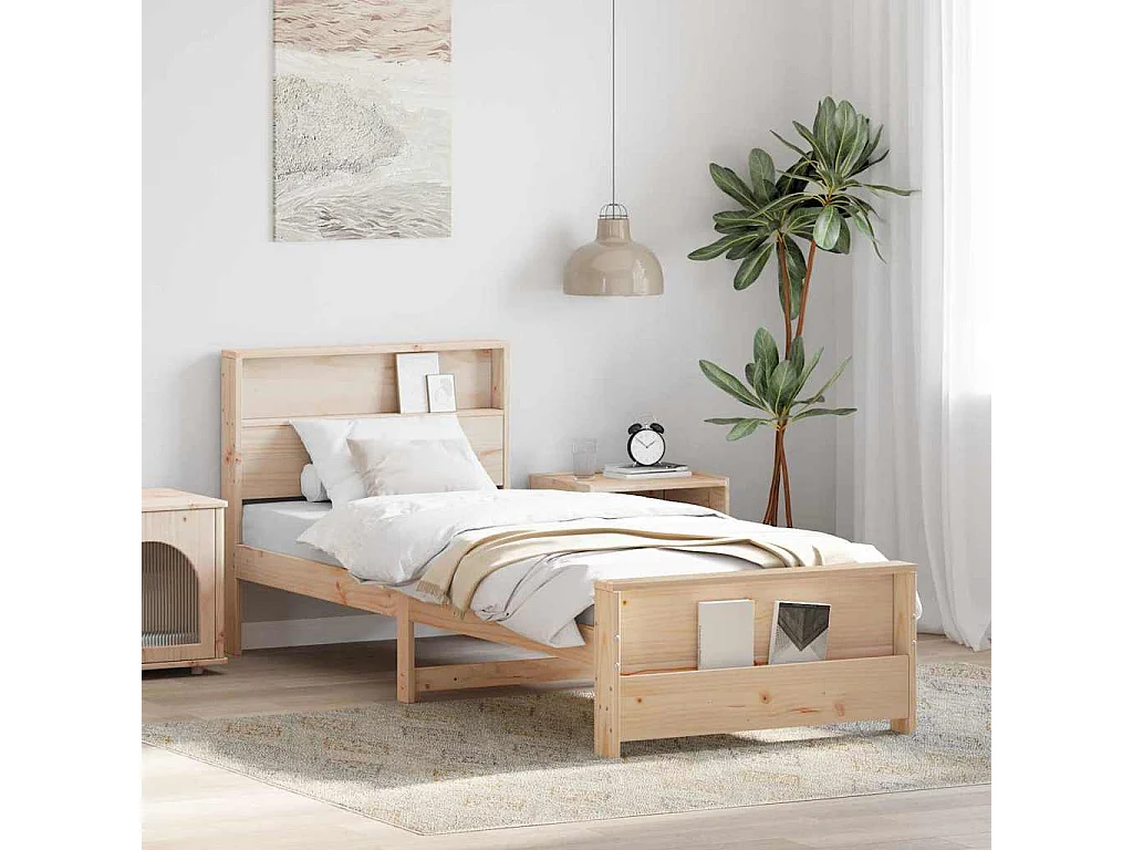Struttura letto marrone 90 x 200 cm in legno massello di pino