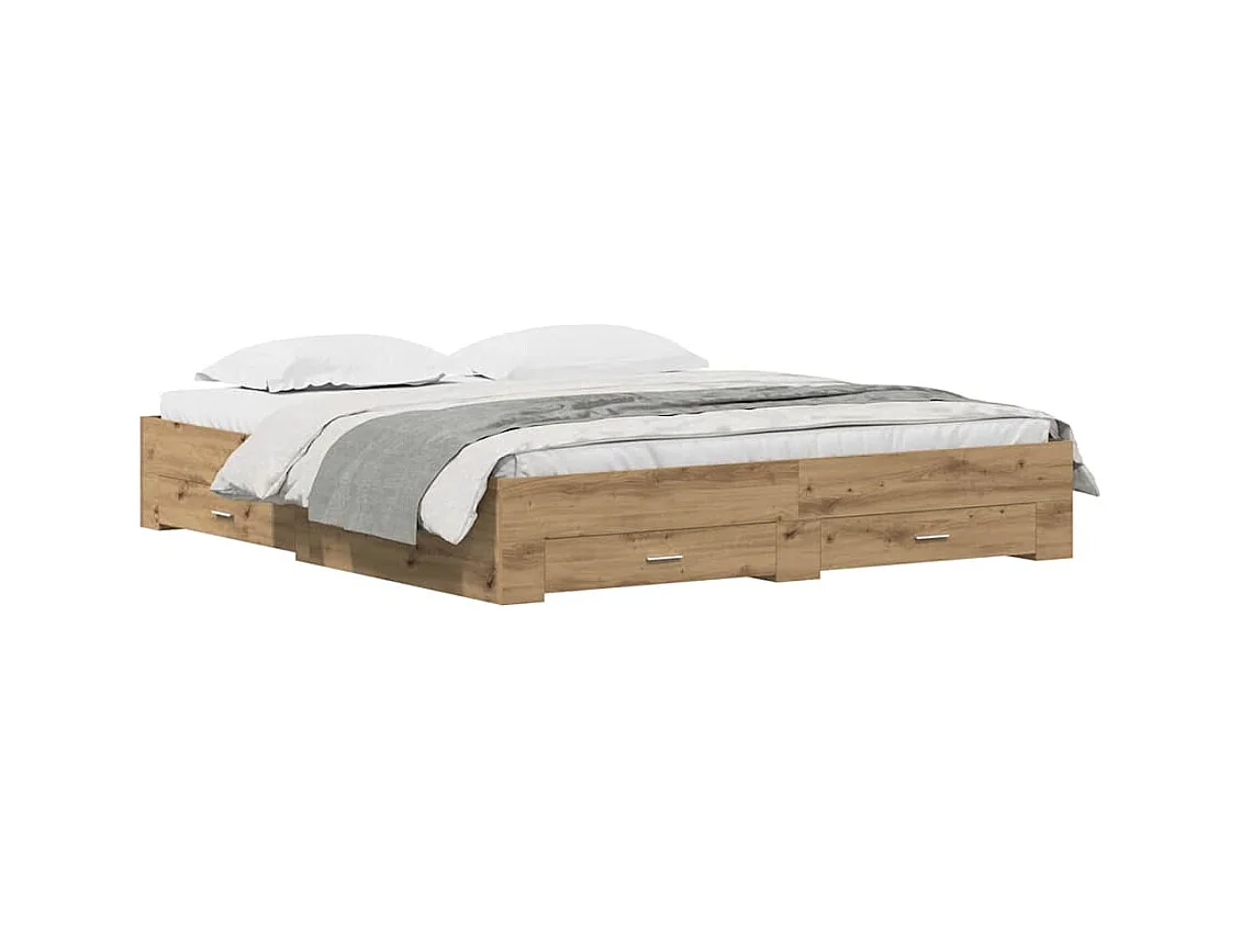 Bedframe met lades, handgemaakt eikenhout, 180 x 200 cm