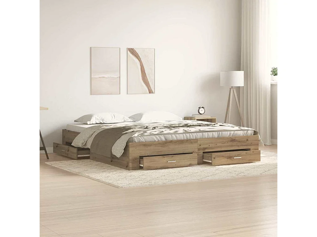 Cadre de lit avec tiroirs chêne artisanal 180 x 200 cm