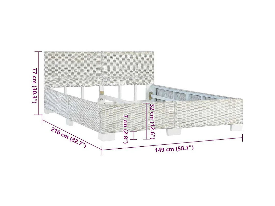 Estructura de cama sin colchón Ratán natural gris 140x200 cm