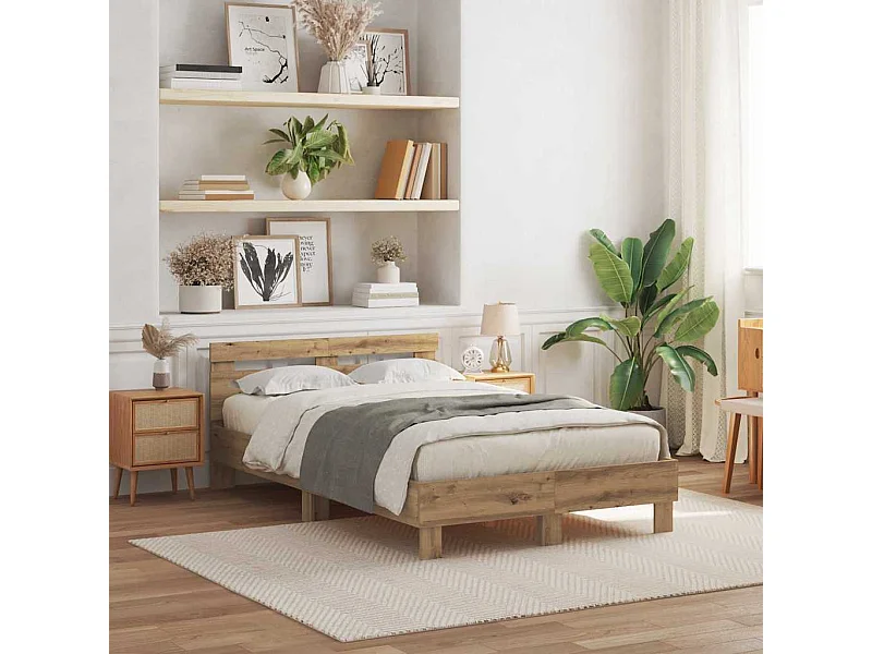 Handgemaakt eikenhouten bedframe 135 x 190 cm, bewerkt hout