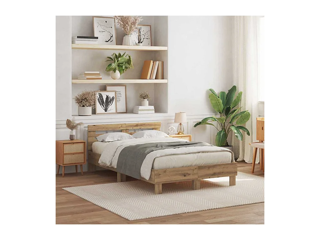 Handgemaakt eikenhouten bedframe 135 x 190 cm, bewerkt hout